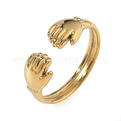 女性用304ステンレススチールカフオープンリング  両手を広げて抱きしめる  ゴールドカラー  6.7mm  内径：17.4mm&nbsp;RJEW-L341-05B-G