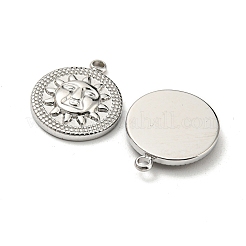変色しない304ステンレススチールペンダント  太陽のチャーム入りフラットラウンド  ステンレス鋼色  15x12x2.5mm  穴：1.2mm&nbsp;STAS-L022-207P