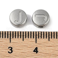 変色防止304ステンレススチールビーズ  アルファベット付きフラットラウンド  ステンレス鋼色  文字J  7x3.8mm  穴：1.8mm&nbsp;STAS-L082-019J-P