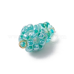 ガラスシードビーズペンダント  丸カン付き  花  ミディアムターコイズ  20x12mm  穴：3mm&nbsp;PALLOY-MZ00593-06