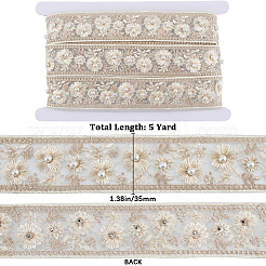 5ヤードのポリエステル刺繍フラワーレースリボン（模造真珠付き）  衣装装飾用  アンティークホワイト  1-3/8インチ（35mm）&nbsp;OCOR-CY0001-16E