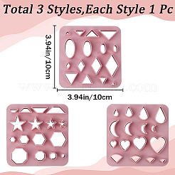 3個 3スタイルの三角形/六角形/ハート型 ABSプラスチック粘土ツール  粘土カッター  モデリングツール  ピンク  混合図形  10x10cm  1個/スタイル&nbsp;FIND-GF0005-73