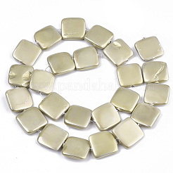 スプレー塗装シェルパールビーズ連売り  正方形  ダークカーキ  15x15x3.5mm  穴：0.8mm  約24個/連  14.57インチ（37cm）&nbsp;X-SSHEL-R045-03B-01