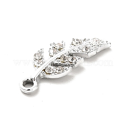 合金ラインストーンペンダント  プラチナトーン リーフ チャーム  クリスタル  22.5x8.5x2.5mm  穴：1.8mm&nbsp;ALRI-C007-48P