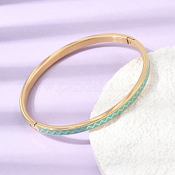 女性用304ステンレススチール製エナメルヒンジ付きカフバングル  イオンプレーティング（ip）  18KGP本金メッキ  ターコイズ  内径：1.97x2.36インチ（5x6cm）&nbsp;SA-CBAC920-15G-01F