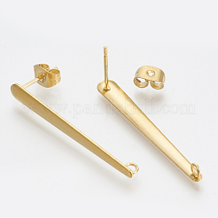 201 ステンレススチールスタッドピアス金具  ループと304ステンレススチールピン付き  ゴールドカラー  35x4mm  穴：1.5mm  ピン：0.7mm&nbsp;X-STAS-S079-45A
