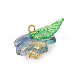 葉のアクリルチャーム付きフラワーガラス  混合色  ゴールドカラー  11.5x15x14.5mm  穴：1.8mm  8個/セット&nbsp;HJEW-JM02572-02