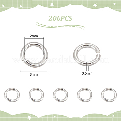 200 個 925 スターリングシルバーオープン丸カン  丸い輪  銀  24ゲージ  3x0.5mm  内径：2mm&nbsp;STER-UN0001-02