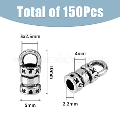150 個の合金コード端  エンドキャップ  溝付き柱  アンティークシルバー  10x5x4mm  穴：3x2.5mm  内径：2.2mm&nbsp;FIND-FH0008-75