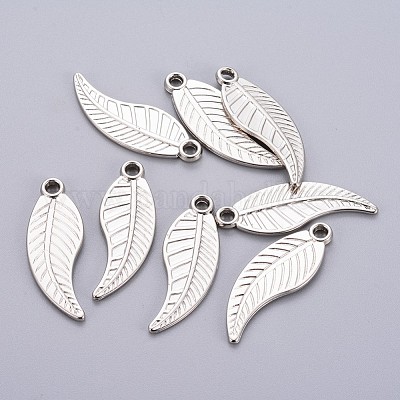 CCBプラスチックペンダント  葉  プラチナ  39.5x14x2mm  穴：2.5~3mm&nbsp;CCB-E048-01P-1
