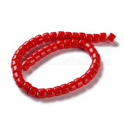 手作りランプワークビーズ  コラム  レッド  6~6.5x8~8.5x8~8.5mm  穴：1.8mm&nbsp;LAMP-Q003-05A-1
