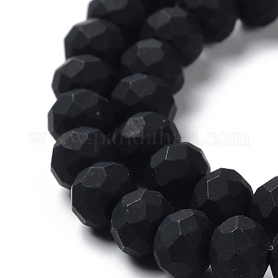 ガラスビーズ連売り  多面カット  艶消し  ロンデル  ブラック  10mm  穴：1mm  約60~61個/連  46~48cm&nbsp;EGLA-A034-P10mm-MD18-1