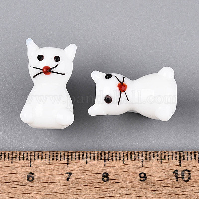 手作り凹凸柄ランプワークビーズ連売り  猫  ホワイト  22~23x13~14x16~18mm  穴：1.5mm  約20個/連  17.24インチ（43.8cm）&nbsp;LAMP-Q031-003A-1