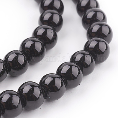 ガラスパールビーズ連売り  パールカラーの  ラウンド  ブラック  8mm  穴：1mm  約100個/連  30.71インチ（78cm）&nbsp;HY-8D-B20-1