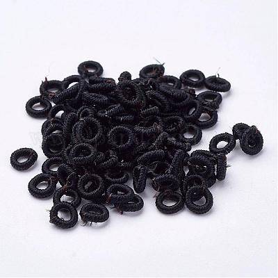 ポリエステルファブリックビーズ  リング  ブラック  6x2mm  穴：3mm  約200個/袋&nbsp;WOVE-N003-05-1