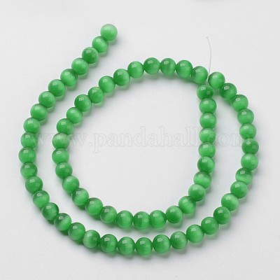 キャッツアイビーズ  ラウンド  グリーン  6mm  穴：1mm  約66個/連  14.5インチ/連&nbsp;CER07-1