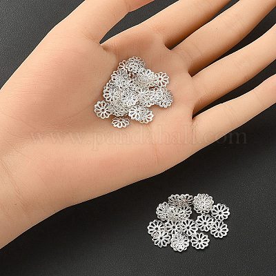 アイアン製ビーズキャップ  マルチ花弁  銀  9mm  穴：1.5mm&nbsp;IFIN-YW0001-69S-1