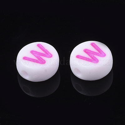 初期のアクリルビーズ  水平穴  フラットラウンド  ミックスカラー  文字.w  7x3.5~4mm  穴：1.2mm  約3700個/500g&nbsp;OACR-E001-20W-1