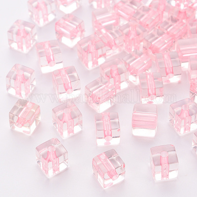 透明なアクリルビーズ  キューブ  ピンク  8x7.5x7.5mm  穴：1.8mm  約900個/500g&nbsp;TACR-S154-12A-20-1