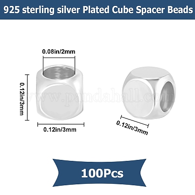 真鍮ビーズ  キューブ  銀  3x2.77x3mm  穴：2mm  100個/箱&nbsp;KK-CN0002-65S-1