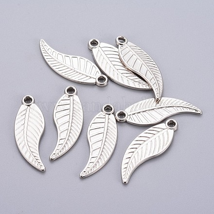 CCBプラスチックペンダント  葉  プラチナ  39.5x14x2mm  穴：2.5~3mm&nbsp;CCB-E048-01P-1