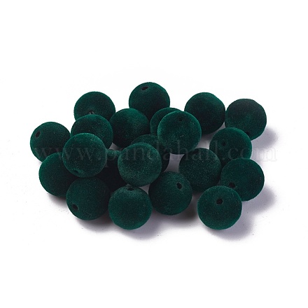 フロッキーアクリルビーズ  ラウンド  濃い緑  10mm  穴：2mm&nbsp;OACR-L011-C-14-1