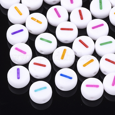 初期のアクリルビーズ  水平穴  フラットラウンド  ミックスカラー  文字.i  7x3.5~4mm  穴：1.2mm  約3700個/500g&nbsp;OACR-E001-20I-1