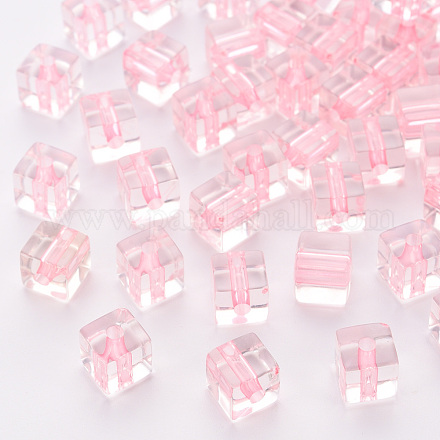 透明なアクリルビーズ  キューブ  ピンク  8x7.5x7.5mm  穴：1.8mm  約900個/500g&nbsp;TACR-S154-12A-20-1