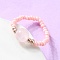 Natural Rose Quartz Stretch Rings, with Glass Seed Beads, Size 8, 18mm
