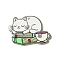 Printed Acrylic Pendants, Cat Charm, Book Pattern, 23x33x2.5mm, Hole: 1.8mm