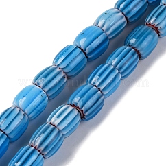 手作りのランプワークシェブロンビーズ連売り  バレル  ディープスカイブルー  8x7.5mm  穴：1.2mm  約47個/連  14.69''（37.3センチメートル）
