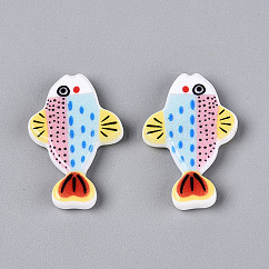 印刷された不透明樹脂ビーズ  魚  カラフル  22.5~23x34x5mm  穴：1.4~1.5mm