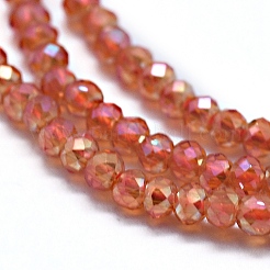 電気メッキガラスビーズセット  フル虹メッキ  多面カット  そろばん  ダークオレンジ  2x1.5~1.6mm  穴：0.8mm  約235個/連  14.17インチ（36cm）&nbsp;X-GLAA-F079-A-FR18