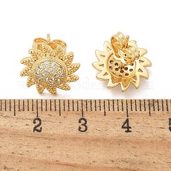 真鍮マイクロペーブクリアキュービックジルコニアスタッドピアス  長持ちメッキ  18KGP本金メッキ  太陽  13.5mm&nbsp;EJEW-D305-08G