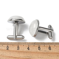 304ステンレススチール製カフスボタン  天然水晶と  アパレルアクセサリー用  半円  30~31x17.5mm&nbsp;G-C185-02P-32