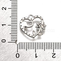真鍮マイクロパヴェクリアキュービックジルコニアペンダント  花と象の模様のハート  プラチナ  14x15x3mm  穴：1.4mm&nbsp;KK-G530-01C-P