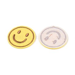 笑顔のアップリケ  機械刺繍布地手縫い/アイロンワッペン  マスクと衣装のアクセサリー  ゴールド  42x2mm&nbsp;DIY-N007-17