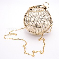 女性の財布鉄中空クラッチバッグ  ショルダーハンドバッグ  取り外し可能な金色の鉄のチェーンストラップ付き  ラウンド  ライトゴールド  70x0.5cm&nbsp;AJEW-WH0181-01