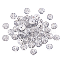 アクリルラインストーンボタン  2穴  フラットラウンド  透明  13x3.5mm  穴：1.6mm&nbsp;X-BUTT-TAC0001-01