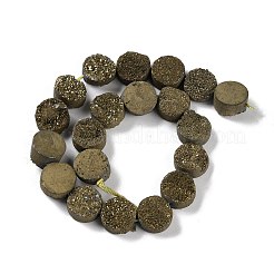 電気メッキ天然石ドゥルージーアゲートビーズ連売り  染め  フラットラウンド  黄金メッキ  10x10x4~7mm  穴：1mm  約20個/連  7.99''（20.3センチメートル）&nbsp;G-M433-01C