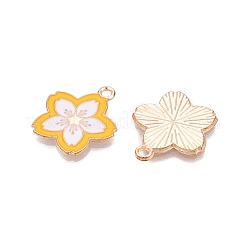 ライトゴールドメッキの合金エナメルペンダント  カドミウムフリー＆鉛フリー  花のチャーム  ゴールド  19.5x18x1.5mm  穴：1.8mm&nbsp;PALLOY-N176-28B-RS
