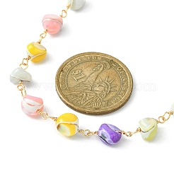天然シェルナゲットビーズチェーンネックレス  304ステンレススチールジュエリー  カラフル  16インチ（40.5cm）&nbsp;NJEW-JN04358