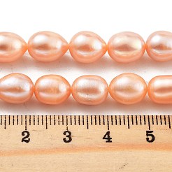 天然養殖淡水パールビーズ連売り  グレード5 A  オーバル  ライトサーモン  8~9mm  穴：0.6mm  約19個/連  7.48''（19センチメートル）&nbsp;PEAR-P062-17A