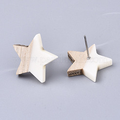 樹脂と木のスタッドピアス  304ステンレスピン付き  スター  ミックスカラー  17x18mm  ピン：0.7mm&nbsp;EJEW-N017-001A