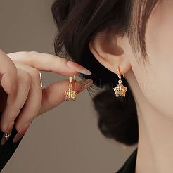女性のための真鍮のぶら下がりイヤリング  スター  ゴールドカラー  25mm&nbsp;WG214AF-01