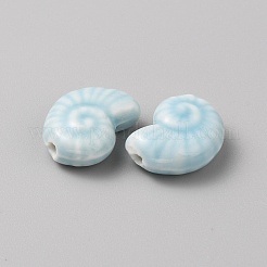手作り磁器ビーズ10個  シェル  ライトシアン  21x17x8.5mm  穴：2.3mm  10個/セット&nbsp;PORC-CJC0002-001C