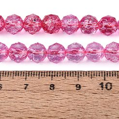 クラックル透明ガラスビーズ連売り  模造ゼリー  ラウンド  多面カット  濃いピンク  7.5~8mm  穴：0.8~1.5mm  約48~49個/連  13.98~14.57インチ（35.5~37cm）&nbsp;GLAA-Q108-02A-12
