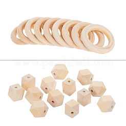 ファセットナゲット天然木製ビーズ  未完成の木製リンキングリング付き  75個/セット&nbsp;WOOD-PH0009-24