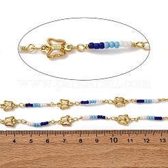 真鍮バタフライリンクチェーン  シードビーズとアクリルで  ハンダ付け  スプールで  18KGP本金メッキ  11x7x2mm&nbsp;KK-D422-07G
