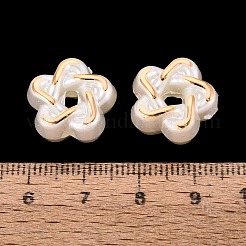 ABSプラスチックパール調ビーズ  ゴールドライン入り  花  乳白色  16x16.5x8mm  穴：2.5mm  約476個/500g&nbsp;PL-N007-42B